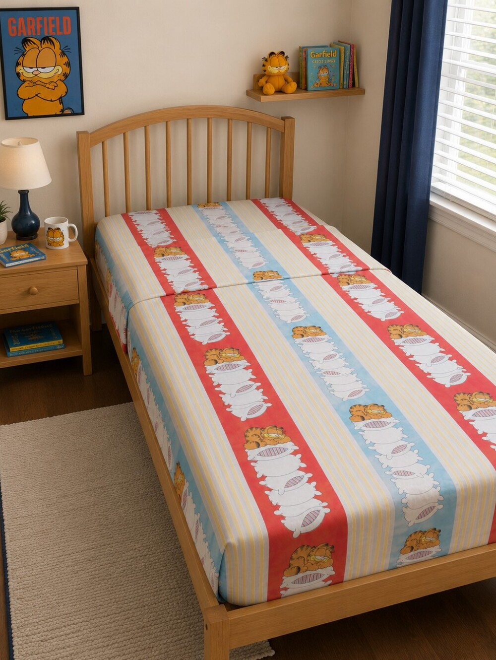 Vtg Garfield 1978 Twin Flat & Fitted Sheet Set Striped Burlington Caress No Iron